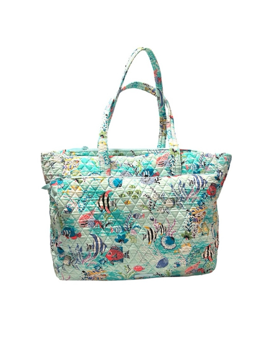 Vera Bradley Quilted Sea Life Tote in Aqua and Coral